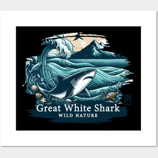 Great White Shark - WILD NATURE - GREAT WHITE SHARK -4 Posters and Art